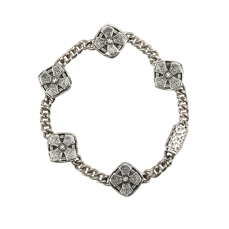 braided charm bracelet-Silver or Silver and Bronze Cushion Cross Bracelet