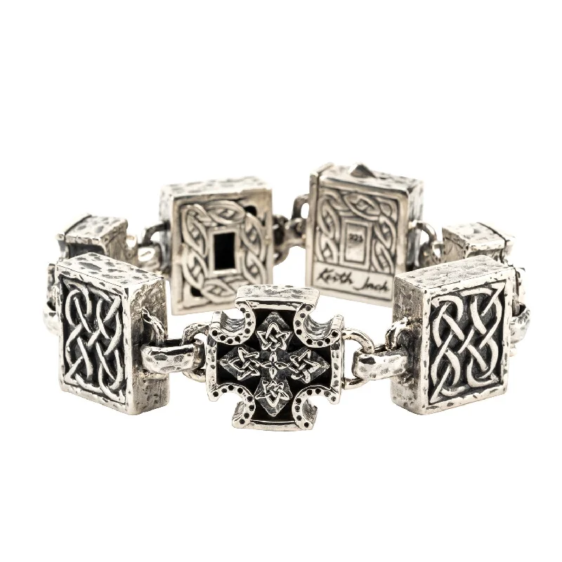 cute flower charm bracelet-Silver Biker Cross & Celtic Knotwork Bracelet