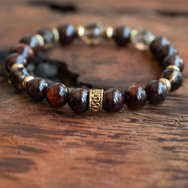 personalized charm bracelet with stones-Balance and Stability: Getting to The Root with Red Garnet, Red Tiger Eye and Smoky Quartz