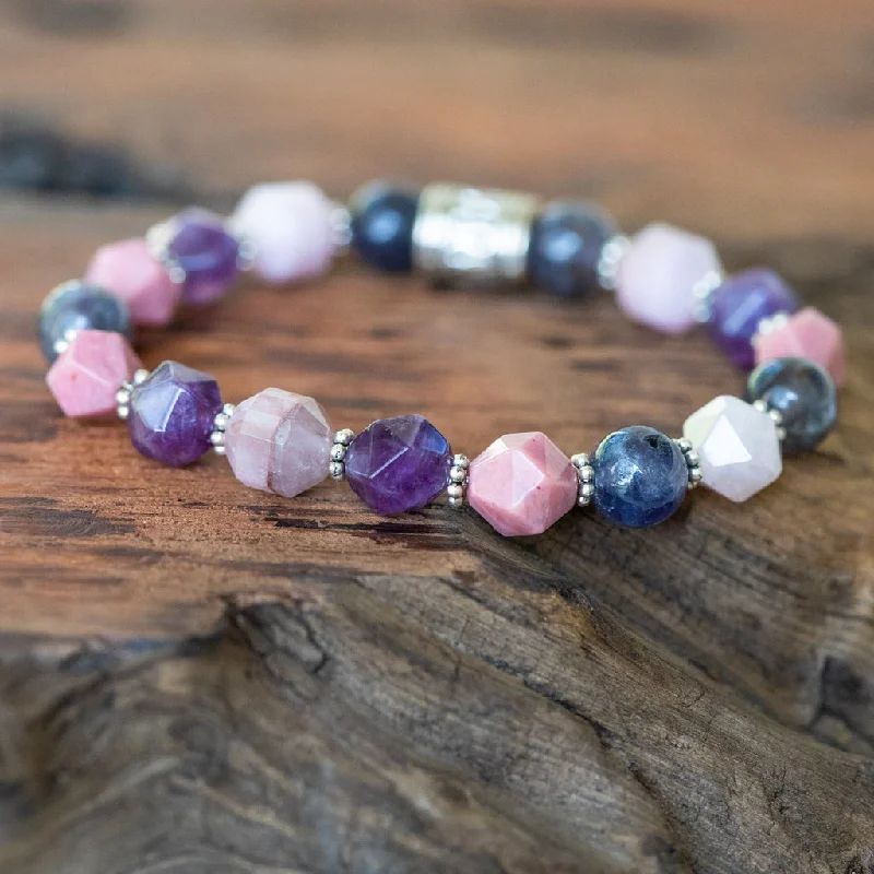 women’s custom charm bracelet-Be The Light: Lolite, Amethyst, Kunzite, Rhodonite Positive Energy Bracelet