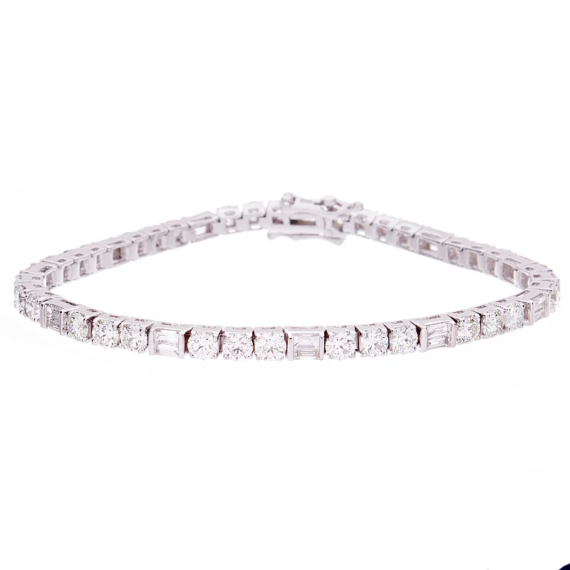 silver and leather bracelet-Diamond Bracelet