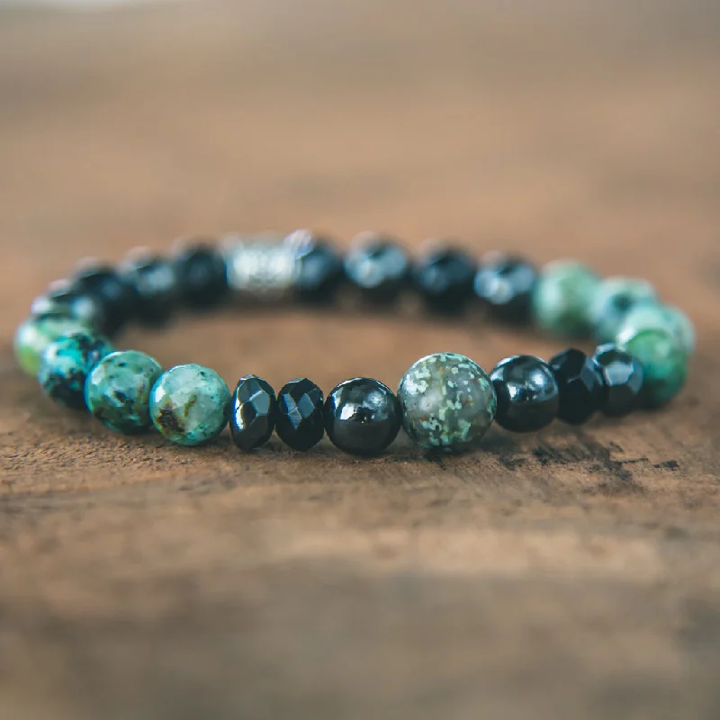 pink quartz gemstone bracelet-Evolve Unisex Gemstone Stacking Bracelet: African Turquoise, Black Onyx, Hematite