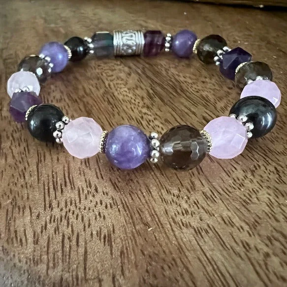 simple chain bracelet for women-I Can Heal Myself-Amethyst, Petalite, Rose Quartz, Smoky Quartz, Fluorite, Sugilite