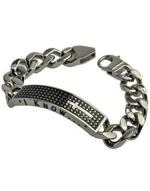 handmade charm bracelet for girls-Men's Stainless Steel Shield Cross Bracelet I Know - Jer. 29:11