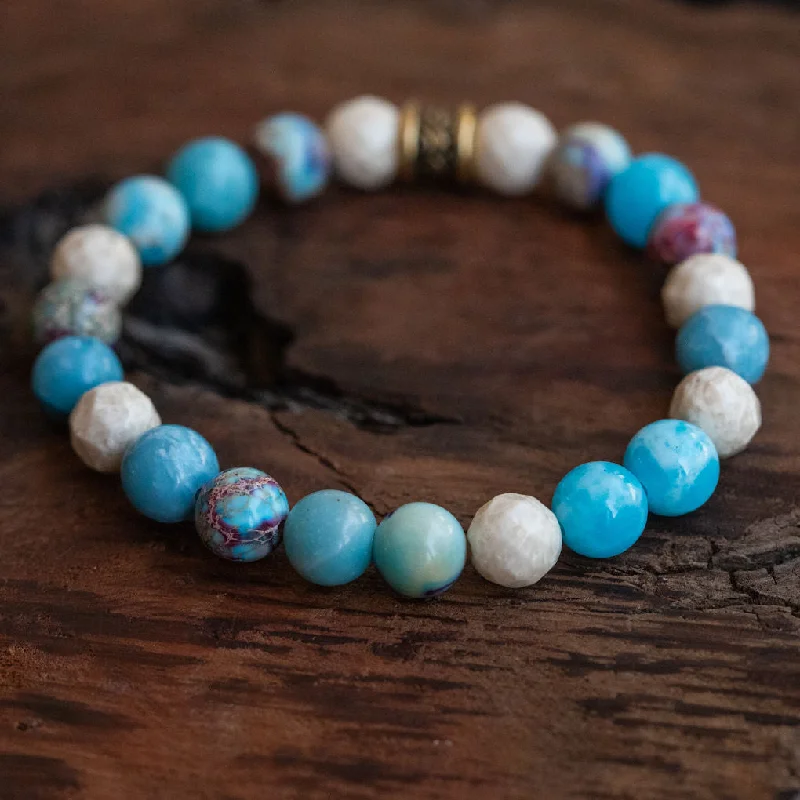 custom-designed gold bracelet-Inner Peace and Serenity: Larimar, Impression Jasper and Riverstone Bracelet