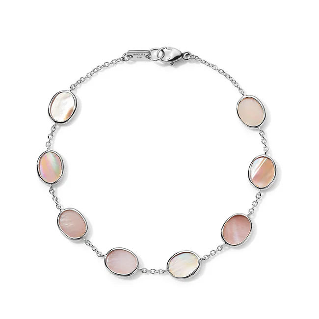 leather charm bracelet for men-IPPOLITA Polished Rock Candy Sterling Silver Mini Oval Slice Bracelet in Pink Shell