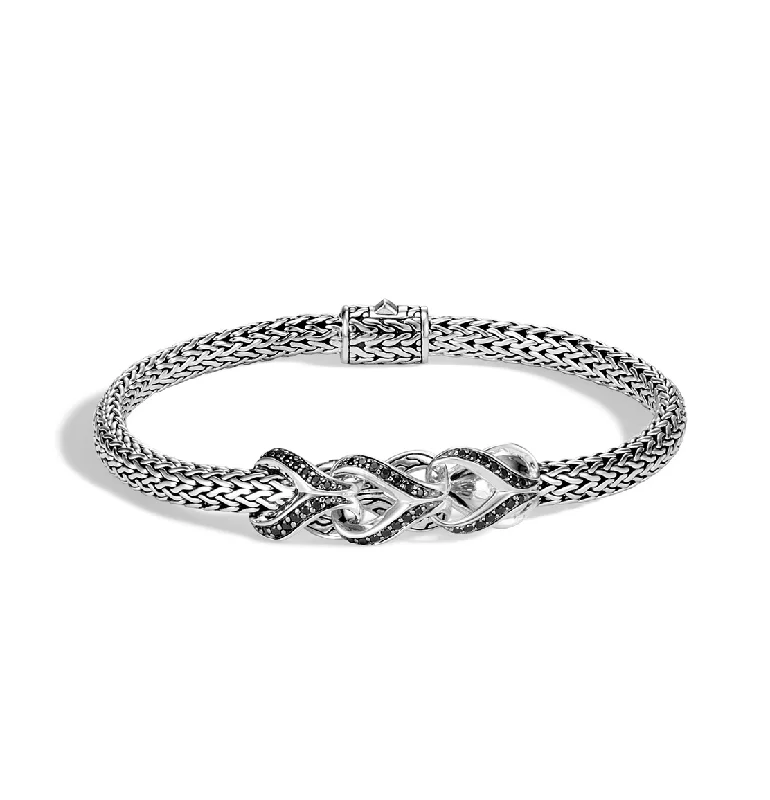 silver bracelet for weddings-John Hardy Classic Chain Sterling Silver Asli Station Bracelet with Black Sapphire