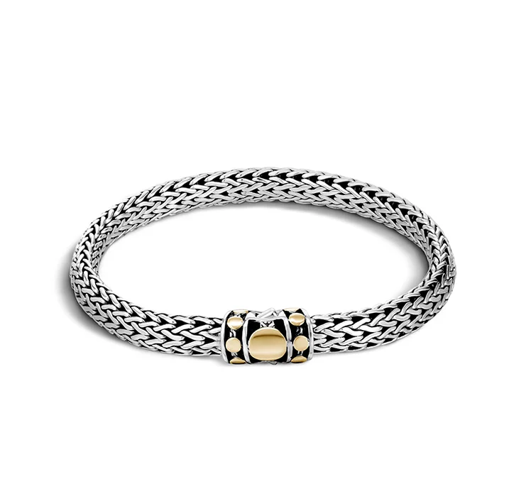 leather band bracelet for men-John Hardy Dot Deco 18K Yellow Gold and Silver Bracelet