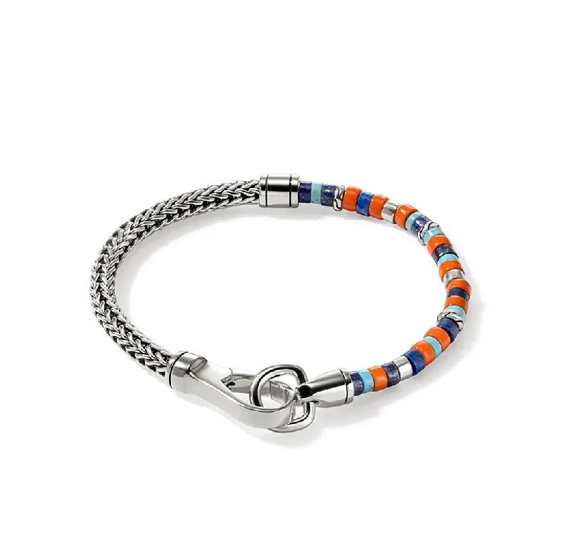 chunky gemstone bracelet-John Hardy Heishi Silver Lapis Lazuli, Turquoise, and Orange Enamel Bracelet