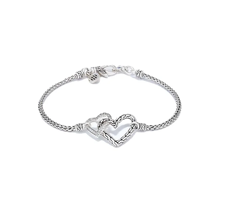 men's personalized leather bracelet-John Hardy Manah Silver Diamond Pave Heart Bracelet