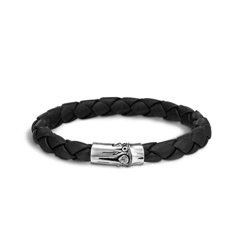 rose gold bangle bracelet-John Hardy Men's Bamboo Black Leather Bracelet