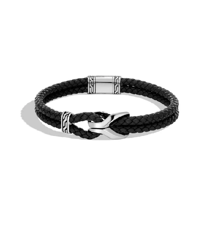 stylish adjustable bangle bracelet-John Hardy Men's Classic Chain Alsi Braided Leather Link Station Bracelet