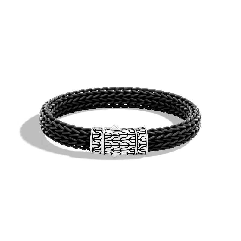 luxury gemstone beaded bracelet-John Hardy Men's Classic Chain Sterling Silver Black Rubber Bracelet