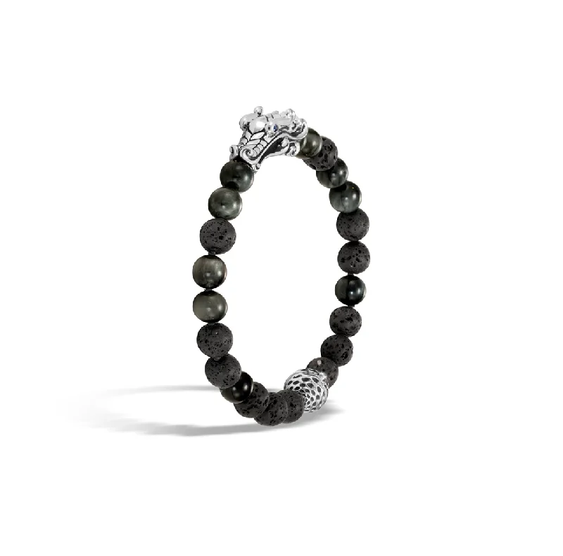 minimalist beaded bracelet-John Hardy Men's Legends Naga Eagle Eye and Black Volcanic Rock Bead Bracelet