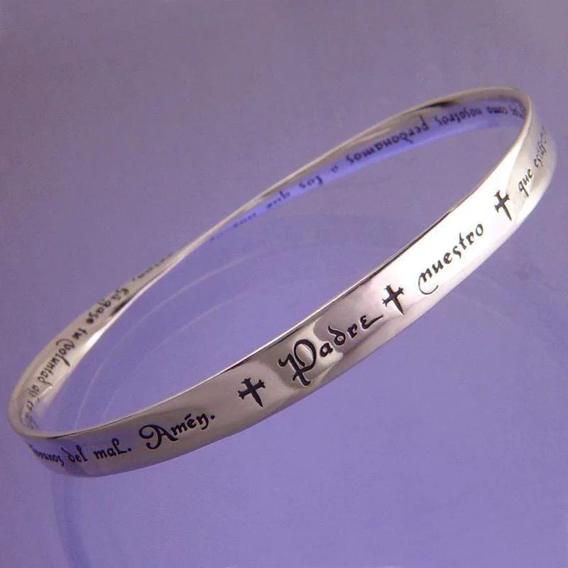 personalized silver cuff bracelet-Lord's Prayer Sterling Silver Bracelet Spanish