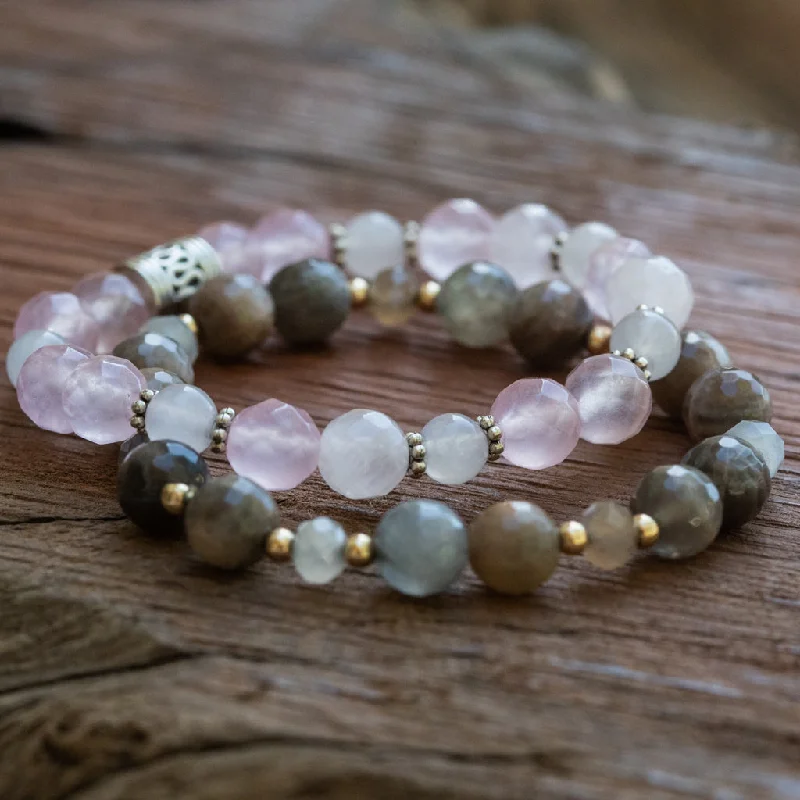 custom-designed gold bracelet-Love is All Around You: Rose Quartz, Sunstone, Moonstone Combo Bracelet