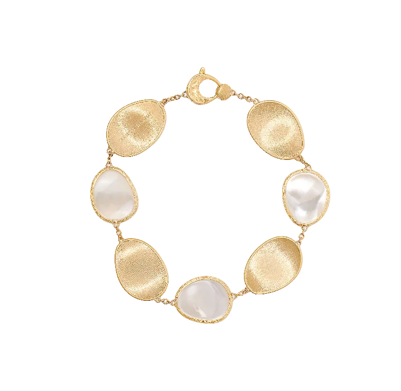 stretchable gemstone cuff bracelet-Marco Bicego Lunaria Yellow Gold Mother of Pearl Station Bracelet