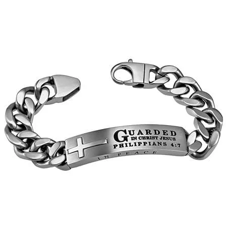 chic bracelet with crystals-Men's Silver Neo Bracelet Guarded In Christ