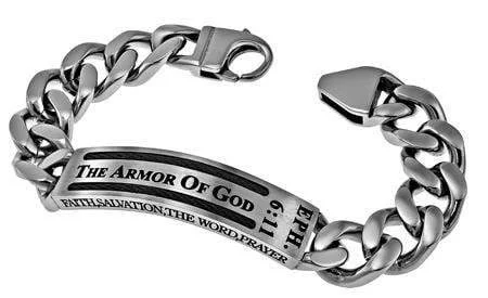 boho charm bead bracelet-Men's Stainless Steel Armor Of God Cable Bracelet