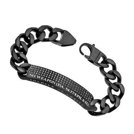 men's leather wrap bracelet-Men's Stainless Steel Black Sport Bracelet No Weapon