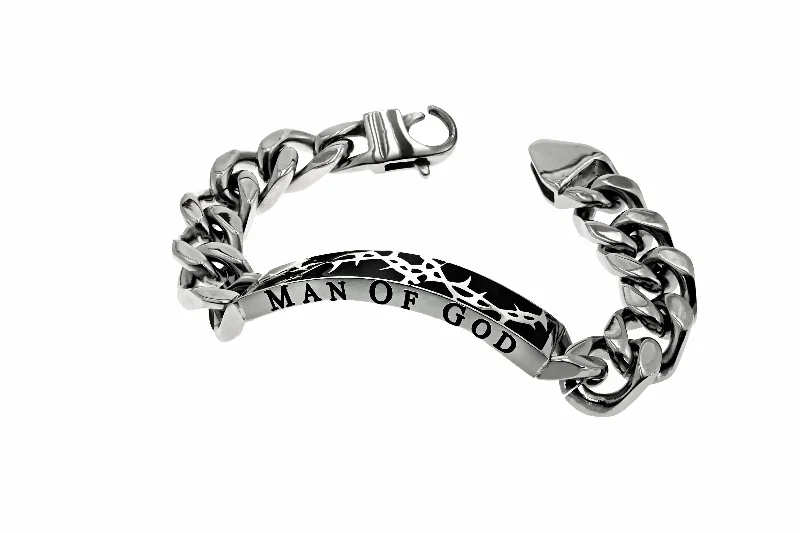 custom bracelet with initials-Men's Stainless Steel Crown of Thorns Bracelet Man of God