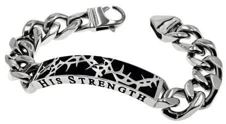 men's sterling silver bracelet-Men's Stainless Steel Crown of Thorns Bracelet Philippians 4:13