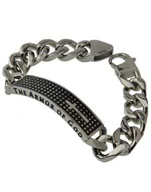 customized silver chain bracelet-Men's Stainless Steel Shield Cross Bracelet Armor Of God