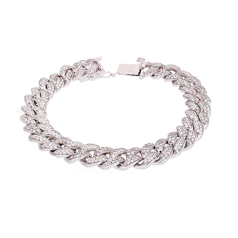 handcrafted leather bracelet-Miami Cuban Bracelet with Diamonds White Gold