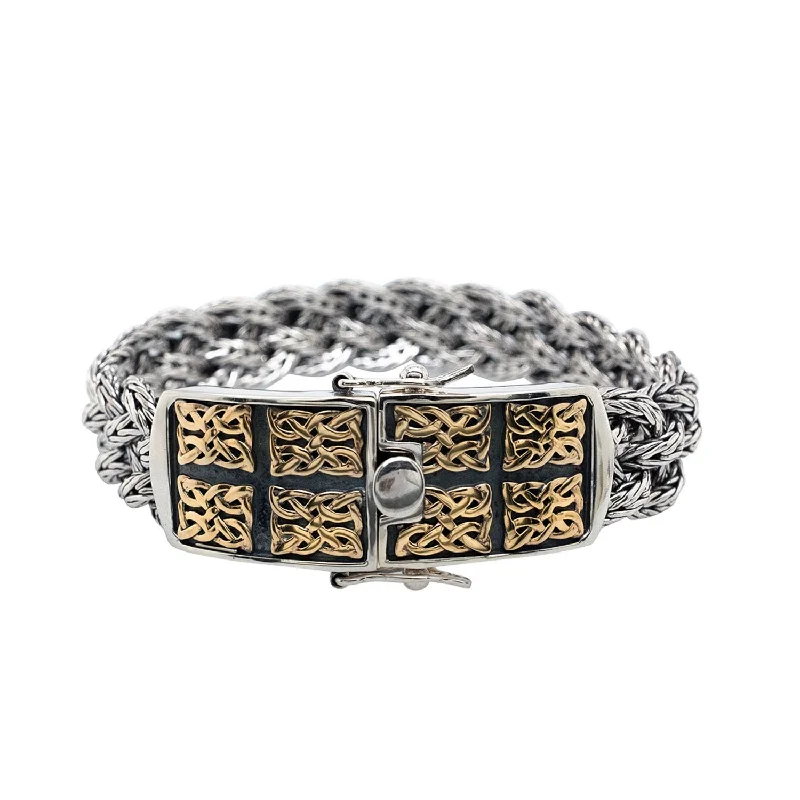 men's minimalist charm bracelet-Silver and 10k Gold Norse Forge Dragon Weave Bracelet