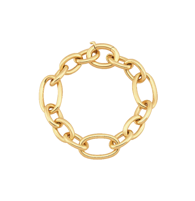 gold plated charm bracelet for women-Sabel Collection Polished Yellow Gold Oval Link Bracelet