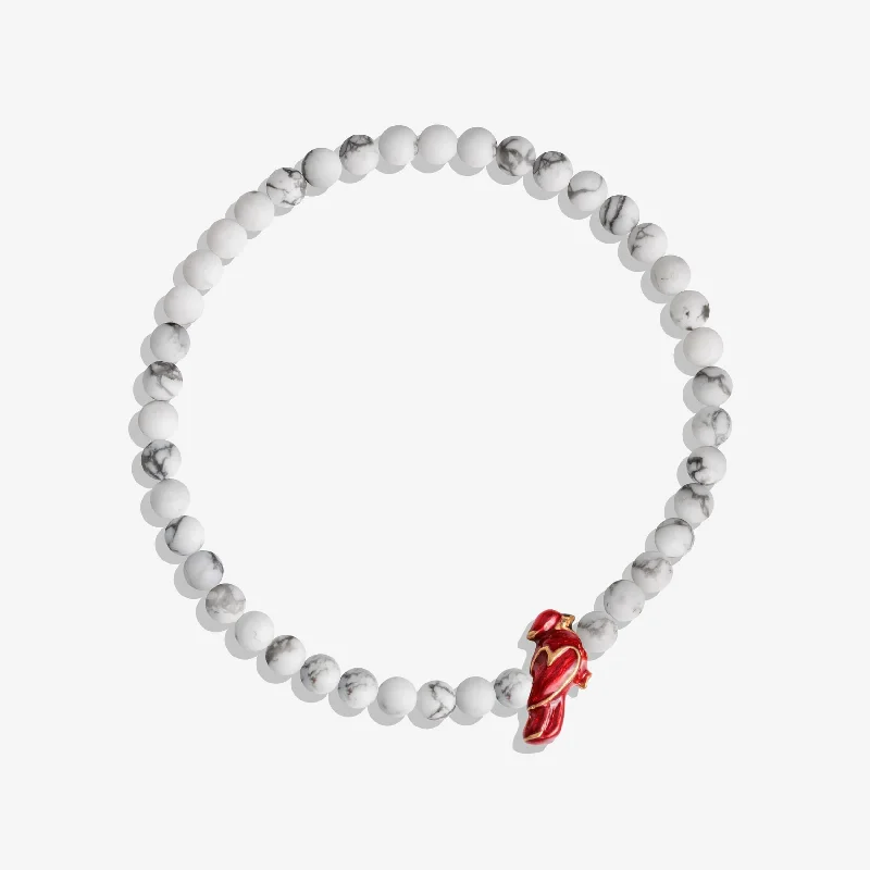 natural stone charm bracelet-White Howlite / Red Cardinal Stretch Bracelet