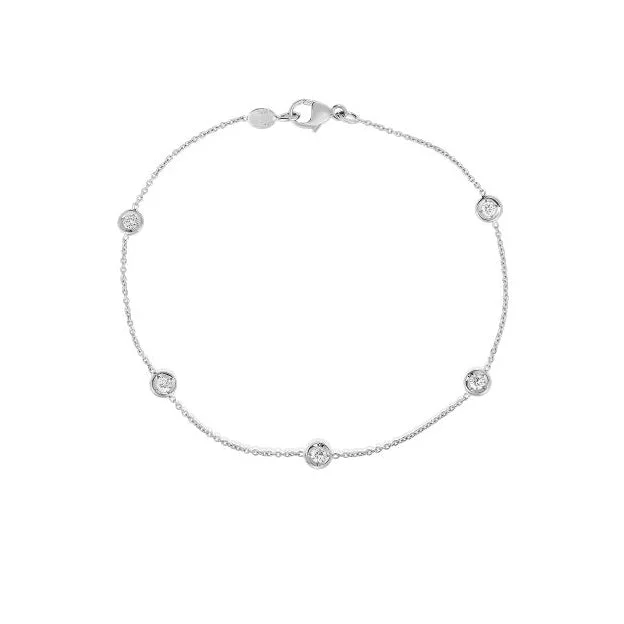 simple diamond bracelet-Roberto Coin Diamonds by the Inch 18K White Gold Five Station Bracelet