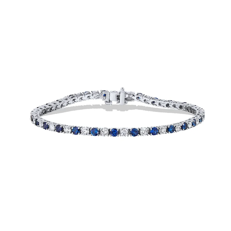 personalized diamond bracelet-Sabel Collection White Gold Alternating Sapphire and Diamond Bracelet