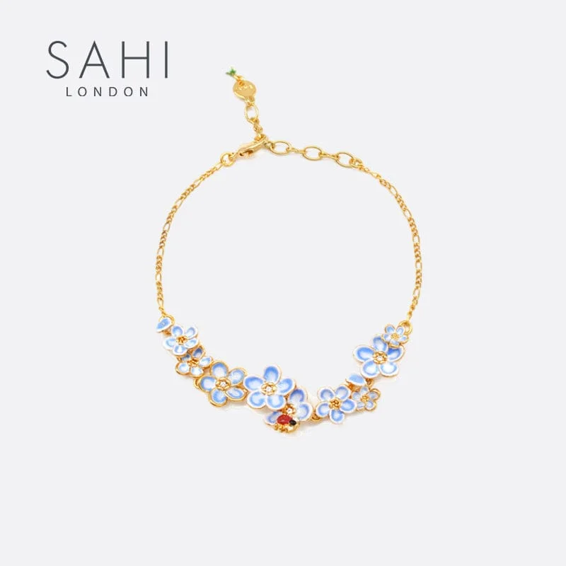 luxury gemstone beaded bracelet-Sahi Forget Me Not Flower Charm Chain Bracelet