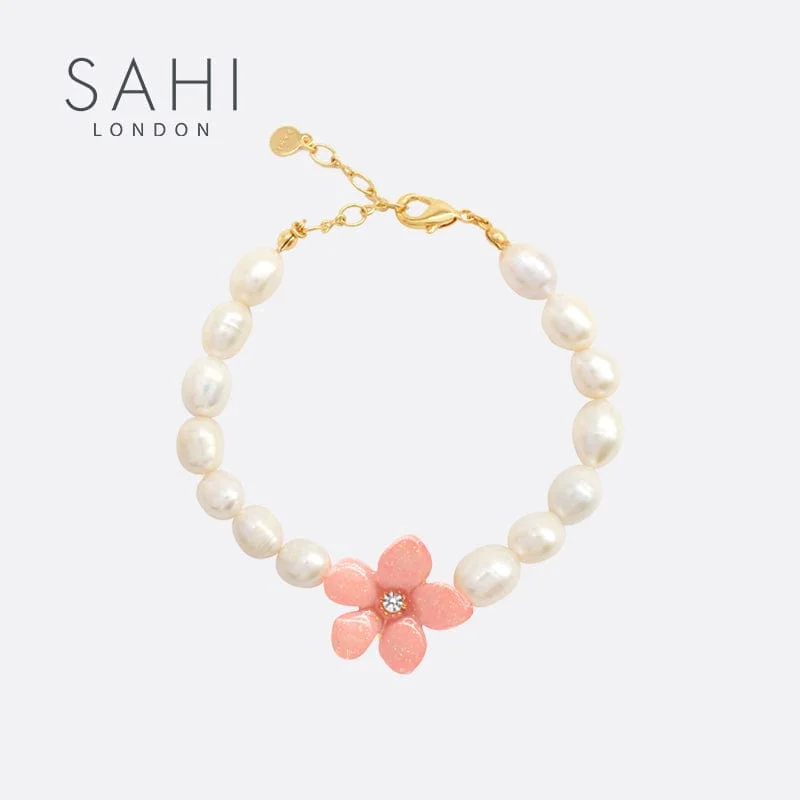 simple chain bracelet for women-Sahi Pearl & Lily Flower Charm Bracelet