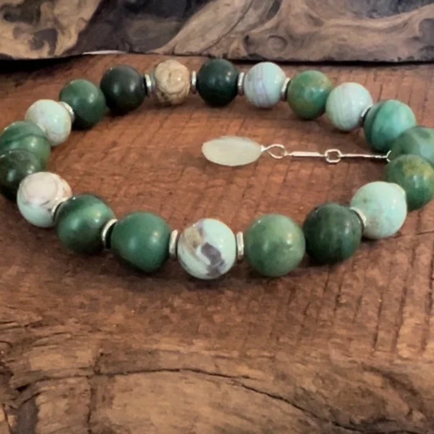 gold adjustable chain bracelet-Serenity Fusion Bracelet: African Jasper, Agate, and Prehnite