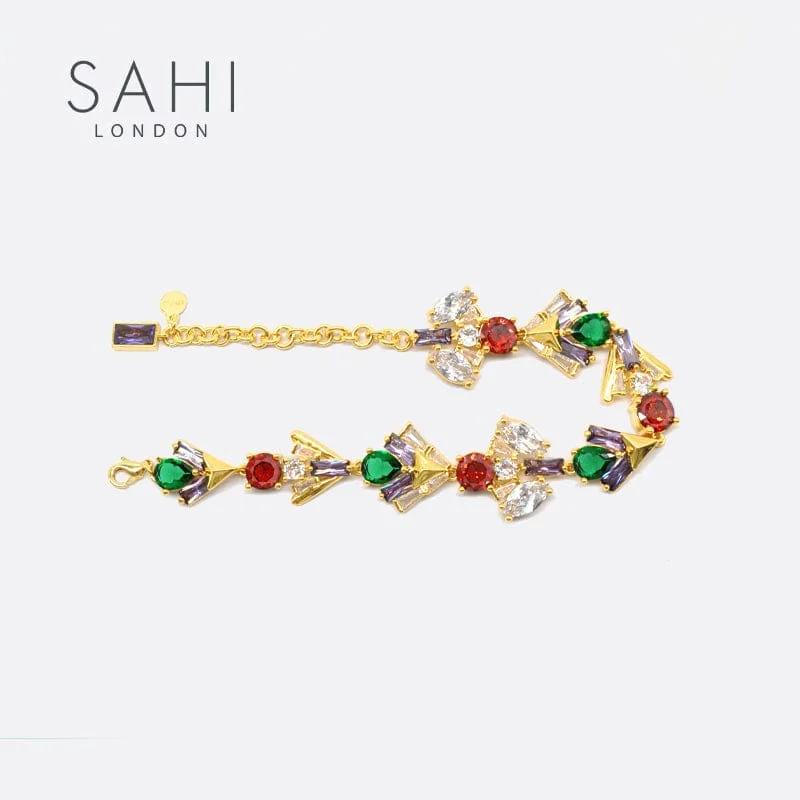 diamond beaded bracelet-Sahi London Shine Zircon Crystal Chain Link Bracelet