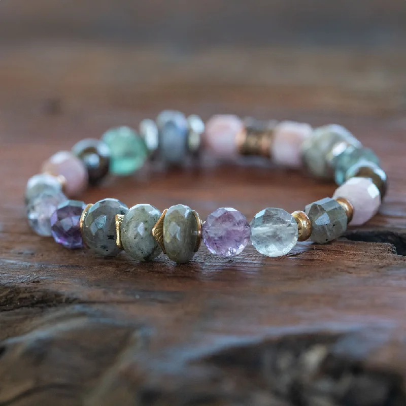 elegant pearl and gold bracelet-Spiritual Harmony and Alignment: Rainbow Fluorite, Kunzite, Labradorite, Hematite Bracelet