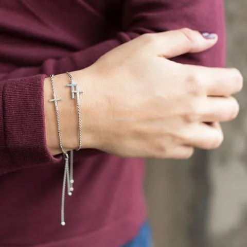 charm bracelet with pearls-Sterling Silver CZ Cross Friendship Bracelet