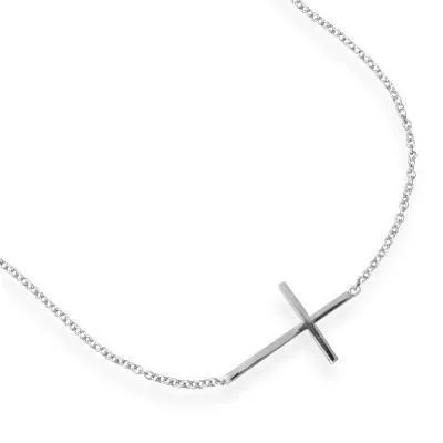 chunky metal bracelet for women-Sterling Silver Sideways Cross Bracelet