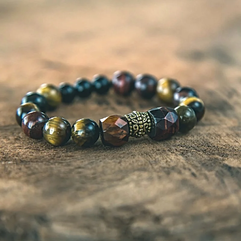 cuff bracelet with crystals-Strength and Power Unisex Stacking Bracelet: Tiger's Eye, Black Onyx