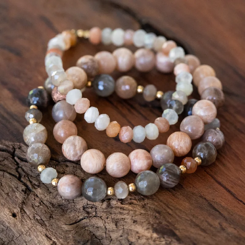 handmade braided bracelet-The Power of Love: Moonstone, Sunstone and Peach Moonstone Trio