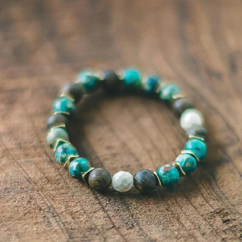 handmade multi-colored bracelet-Transform Your Life: Snakeskin Jasper, Opalite and River Stone Zen Bracelet