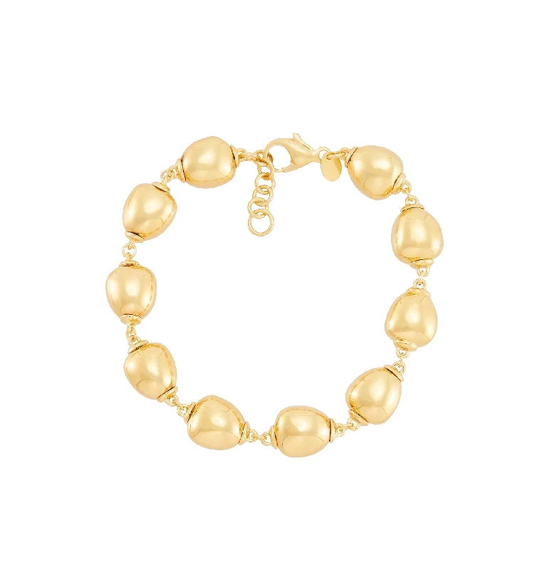 boho charm bead bracelet-Sabel Collection Yellow Gold Oval Bead Station Bracelet