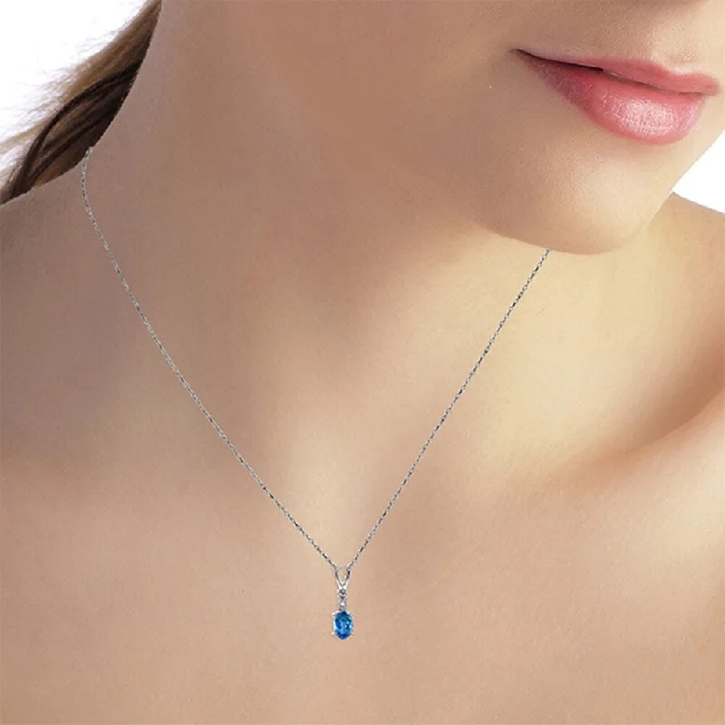 engraved silver charm necklace-0.46 Carat 14K Solid White Gold Ball In Court Blue Topaz Diamond Necklace