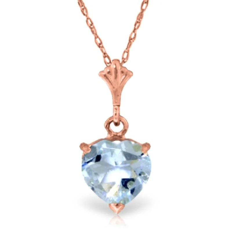 custom engraved heart necklace-1.15 Carat 14K Rose Gold Proud Heart Aquamarine Necklace