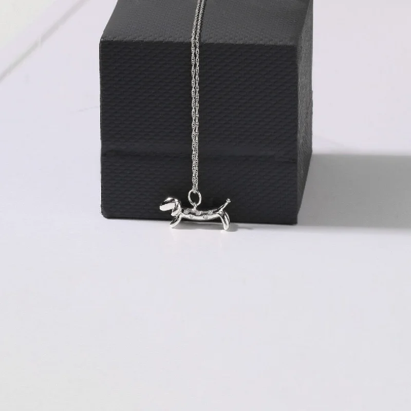 diamond pendant necklace for women-1/20ct TDW Diamond Animal Dachshund Dog Pendant Necklace in Sterling Silver