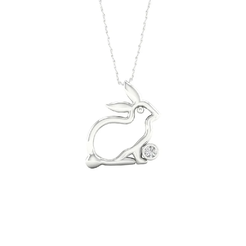 unique heart pendant necklace-1/20ct TDW Diamond Rabbit Necklace in Sterling Silver by De Couer - White