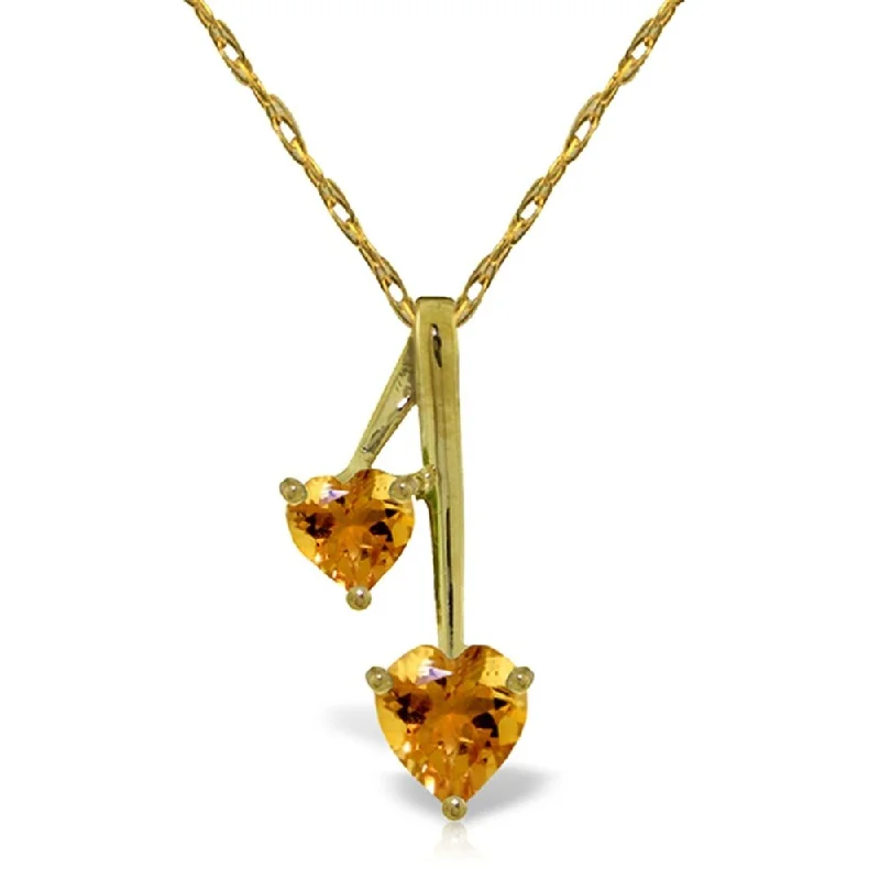 vintage charm chain necklace-1.4 Carat 14K Gold Hearts Necklace Natural Citrine