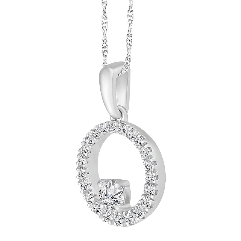 crystal bar pendant necklace-1/4 CTW Diamond Circle 18-inch Pendant in 10KT White Gold